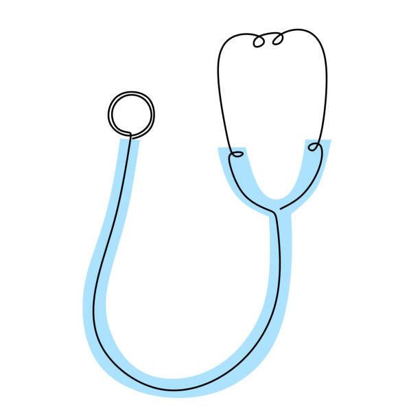 One line logo design of stethoscope. Equipment for doctor examining patient heart beat condition. Medical health care service excellence concept. Health care World Day. Vector sketch illustration One line logo design of stethoscope. Equipment for doctor examining patient heart beat condition. Medical health care service excellence concept. Health care World Day. Vector sketch illustration doctor drawings stock illustrations
