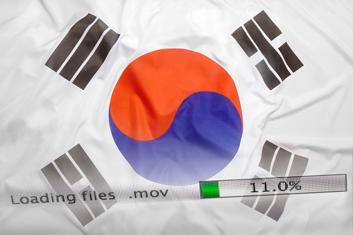 Downloading files on a computer with South Korea flag