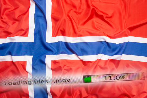 3d illustration flag of Norway. Close up waving flag of Norway.