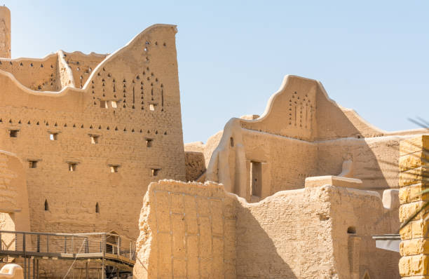 Historic buildings in Dariyah clay castle, also as Dereyeh and Dariyya, a town in Riyadh, Saudi Arabia, original home of the Saudi royal family, the capital of the Emirate of Diriyah. stock photo