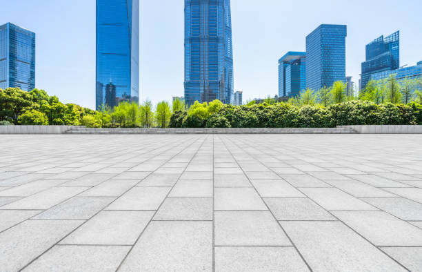 istock Empty pavement front of central district of shanghai 1286288735