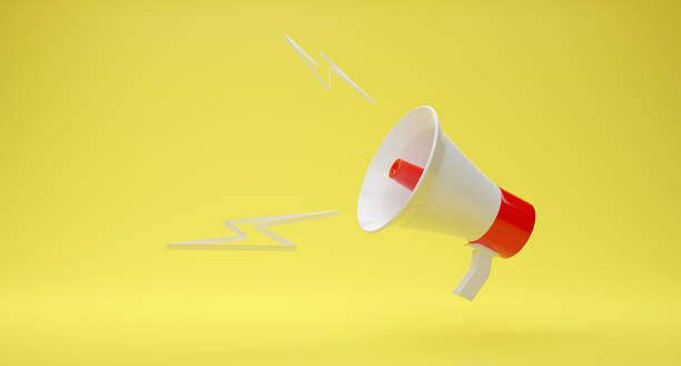 istock Red-White megaphone on yellow background 3D rendering. speaker speech for your text. illustration 1286289863