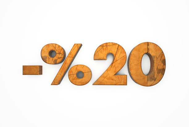 istock Wooden 20% discount text isolated on white 1286291099