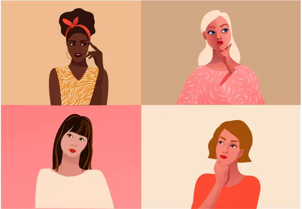 Vector illustration of Different ethnicity women. The struggle for rights
