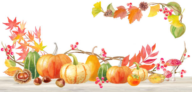 istock Halloween pumpkin decoration frame on the table. Watercolor illustration. 1286292646