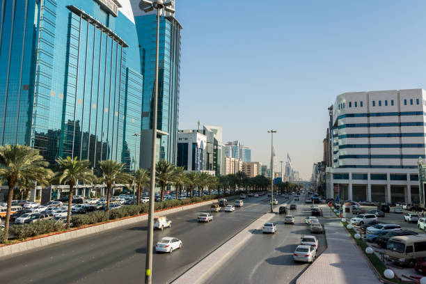 street of downtown of riyadh, kingdom of saudi arabia - editorial land vehicle construction equipment built structure imagens e fotografias de stock