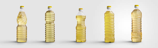 maquette de bouteille en plastique avec tournesol, huile d’olive, extra vierge, volume 1000 ml, récipient pour la présentation de la conception, publicité de votre produit. - cooking oil extra virgin olive oil olive oil bottle photos et images de collection