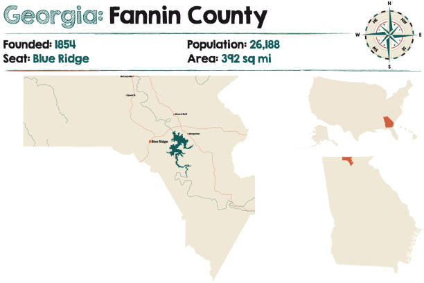 ilustraciones, imágenes clip art, dibujos animados e iconos de stock de mapa del condado de fannin en georgia - blue ridge mountains mountain mountain range appalachian mountains