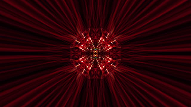 Beautiful abstract futuristic background with red light rays moving elements. 4K 3d animation digital art concept. Looped sci-fi background with complex radiant light rays kaleidoscope effects.