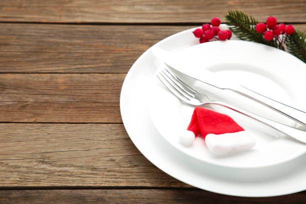 istock Christmas table place setting with decoration. Holidays background 1286296367