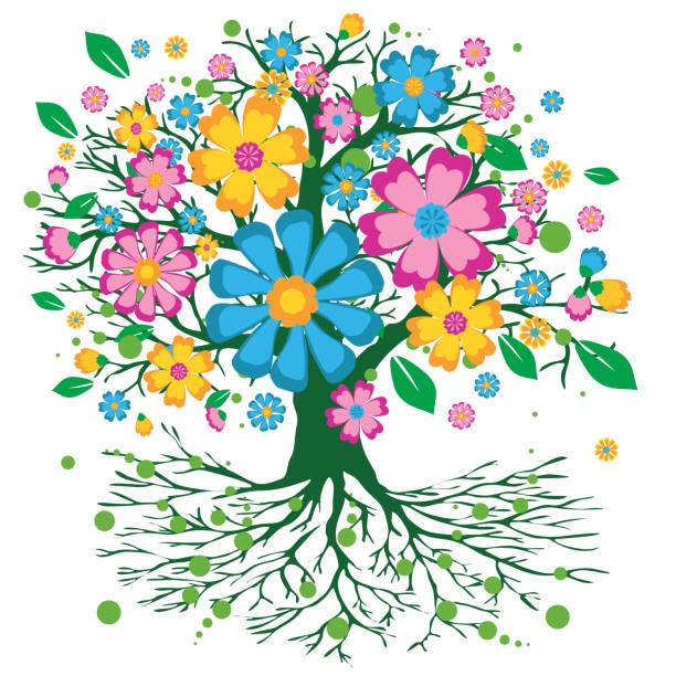 ilustraciones, imágenes clip art, dibujos animados e iconos de stock de versión de la flor del árbol de la vida - yggdrasil