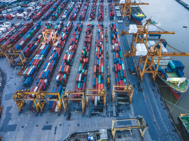 istock container box in warehouse in shipping port. 1286305697