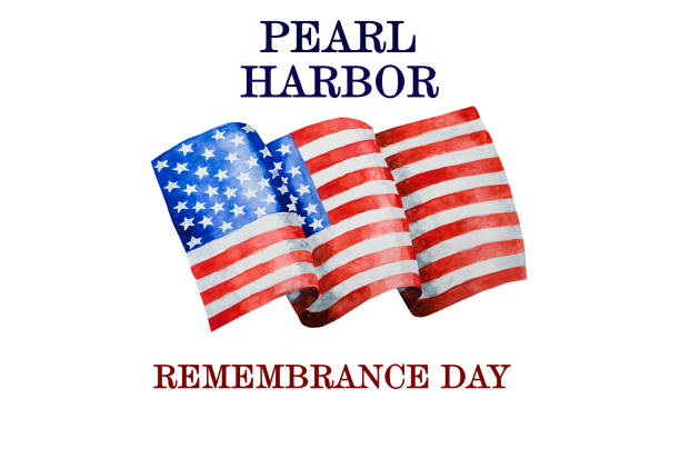Pearl Harbor Remembrance Day. Greeting inscription. National holiday Pearl Harbor Remembrance Day. Greeting inscription on the background of the American Flag. National holiday concept. Congratulations for family, relatives, friends and colleagues pearl harbor stock illustrations