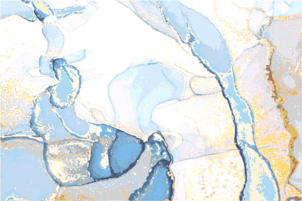 ilustraciones, imágenes clip art, dibujos animados e iconos de stock de textura de mármol en piedra azul, gris y dorado. técnica oriental de tinta alcohólica - marble gold macro stone