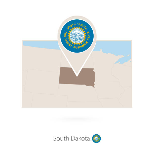 illustrations, cliparts, dessins animés et icônes de carte rectangulaire de l’état américain dakota du sud avec l’icône d’épingle du dakota du sud - map dakota south dakota north