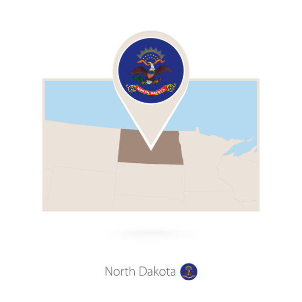 прямоугольная карта американского штата северная дакота с пин-иконой северной дакоты - north dakota flag us state flag north dakota flag stock illustrations