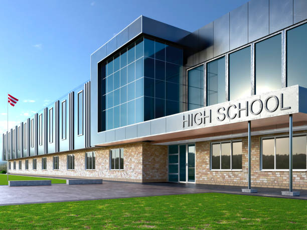 istock High school entrance facade. 3d illustration 1286314378