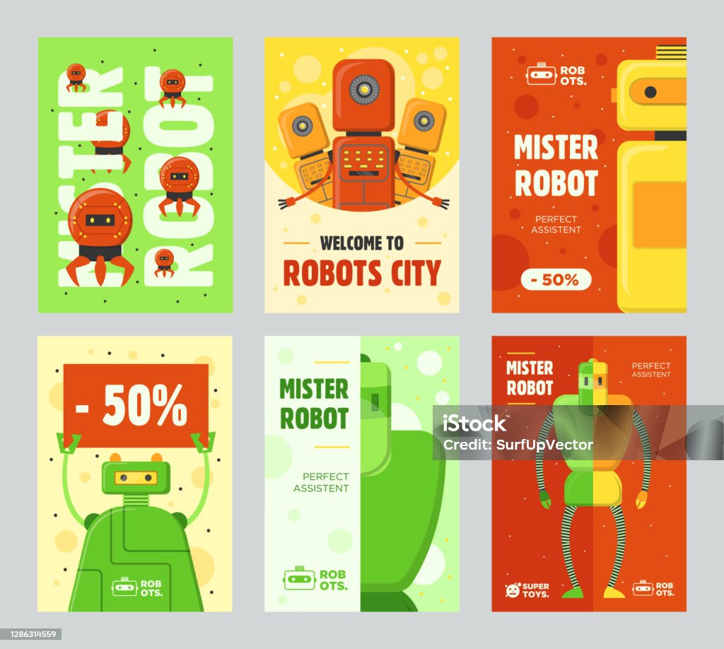 Robotics Program Flyers Robots Retail Flyers Set Stock Illustration - Download Image Now ...