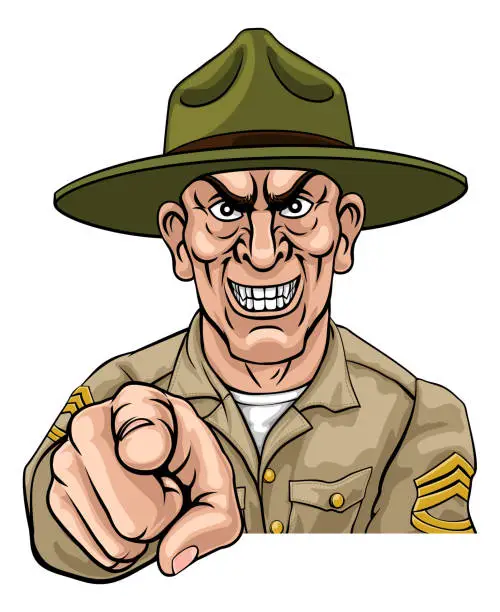 Vector illustration of Army Bootcamp Drill Sergeant Soldier Ponting
