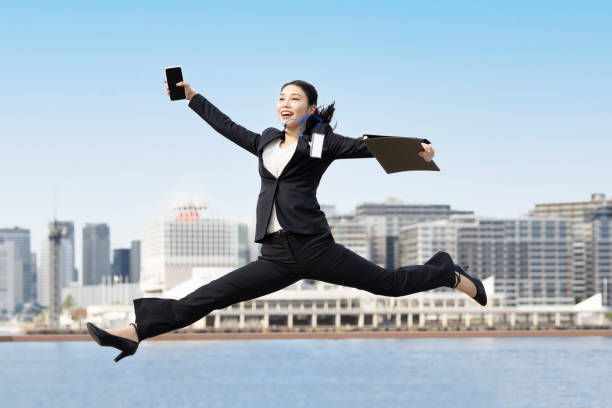 Happy Business Woman Jumping