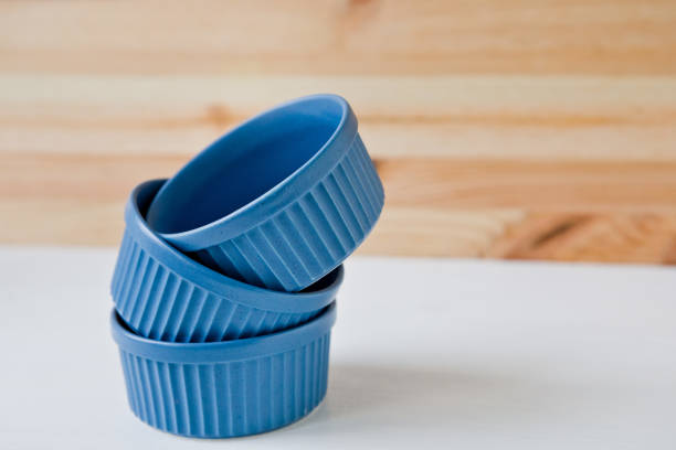 istock Set of ceramic dishes and blue towel 1286324115