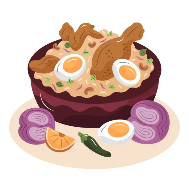 Vector illustration of Illustrated hand drawn delicious chicken biryani illustration Vector