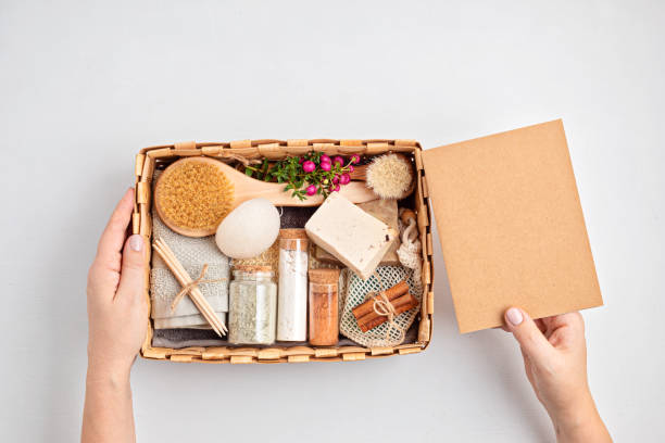 istock Preparing self care package, seasonal gift box with plastic free zero waste cosmetics products 1286329769