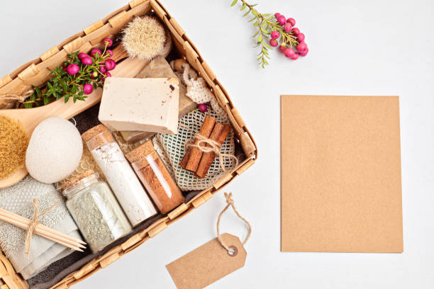 istock Preparing self care package, seasonal gift box with plastic free zero waste cosmetics products 1286329776