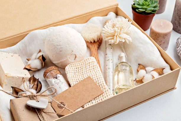 istock Preparing self care package, seasonal gift box with plastic free zero waste cosmetics products 1286329779