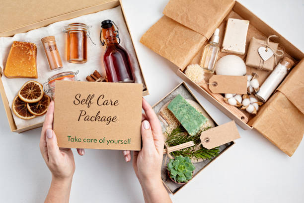 istock Preparing self care package, seasonal gift box with plastic free zero waste cosmetics products 1286329789
