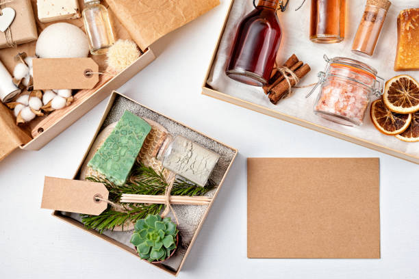 istock Preparing self care package, seasonal gift box with plastic free zero waste cosmetics products 1286329795