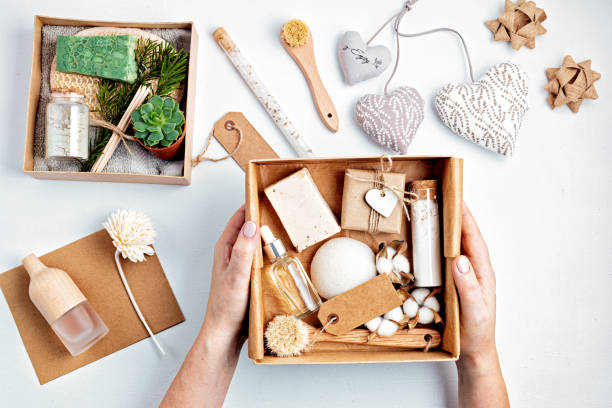 istock Preparing self care package, seasonal gift box with plastic free zero waste cosmetics products 1286329799