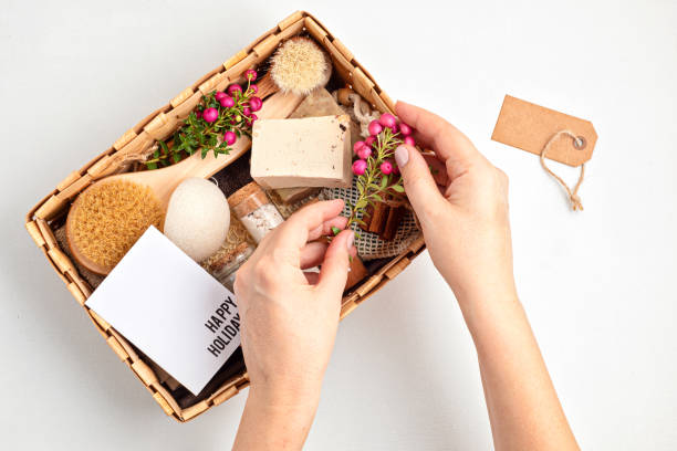 istock Preparing self care package, seasonal gift box with plastic free zero waste cosmetics products 1286329802