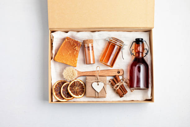 istock Preparing self care package, seasonal gift box with plastic free zero waste cosmetics products 1286329803