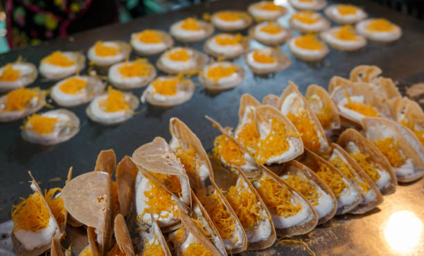 istock Thai sweetmeat, crispy pancake with egg yolks thread. 1286330910