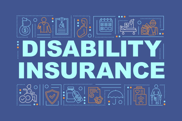 illustrations, cliparts, dessins animés et icônes de bannière de concepts de mot d’assurance d’invalidité - income insurance