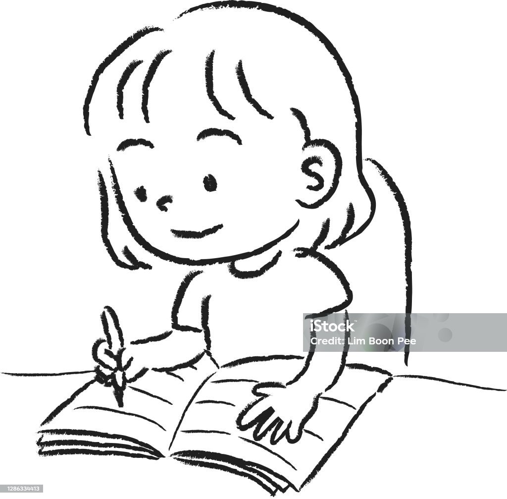 Vector Cartoon Girl Writing Stock Illustration - Download Image Now -  Cartoon, Education, Horizontal - iStock