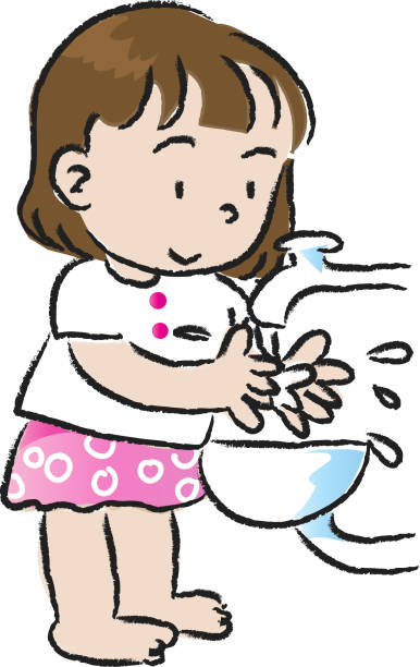 ilustrações de stock, clip art, desenhos animados e ícones de vector cartoon girl wash hand - girl5