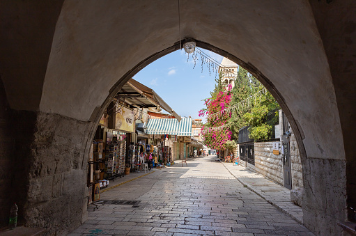 A view from the narrow streets of the famous old town of the Greek island of Rhodes.