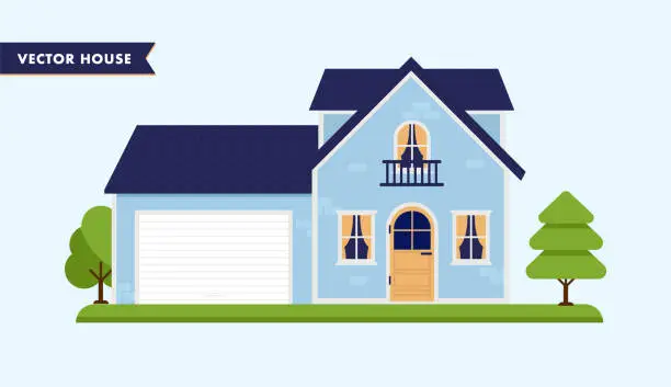 Vector illustration of Vector house with garage