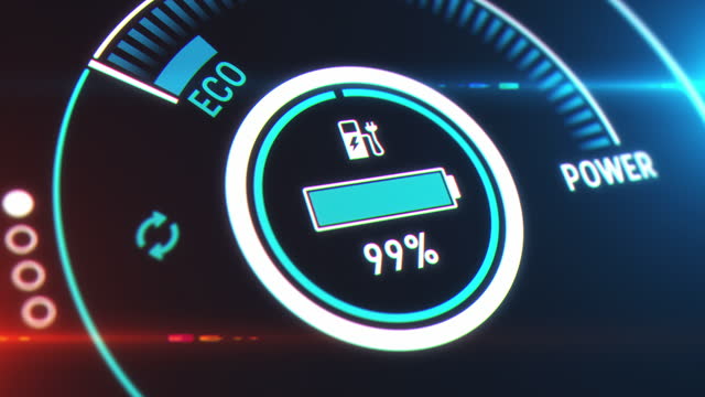 Electric car battery indicator showing an increasing battery charge