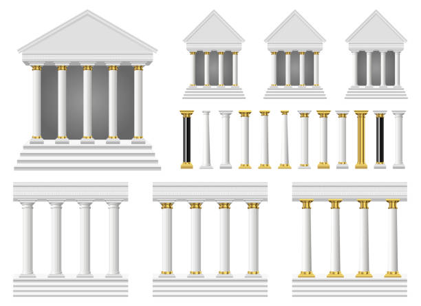 ilustrações de stock, clip art, desenhos animados e ícones de antique columns and temple vector design illustration isolated on white background - ancient past classic monument