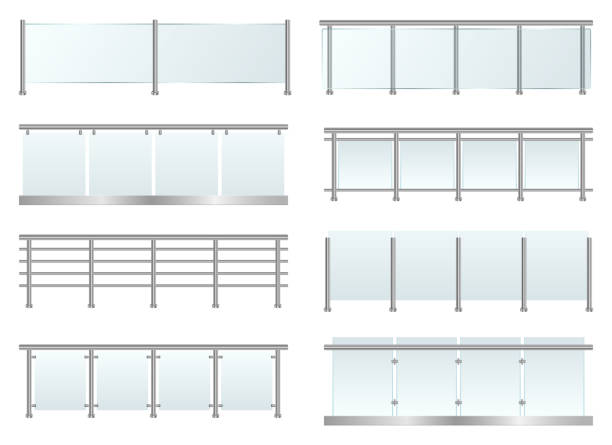 glasgeländer set vektor design illustration isoliert auf weißem hintergrund - balaustrade stock-grafiken, -clipart, -cartoons und -symbole