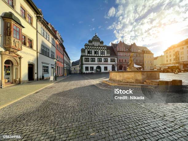 Central Market Place In Weimar Germany Stock Photo - Download Image Now - Weimar, Cobblestone, Germany