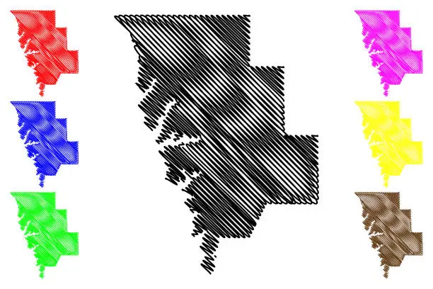 Vector illustration of Sabine County, Louisiana (U.S. county, United States of America, USA, U.S., US) map vector illustration, scribble sketch Sabine Parish map