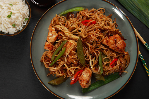Chicken Chow Mein with noodles and vegetables in a stir fry meal
