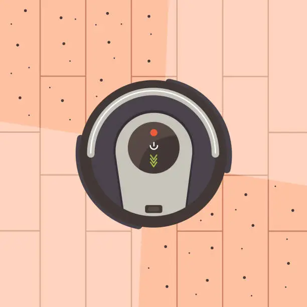Vector illustration of Robot vacuum cleaner top view cleans