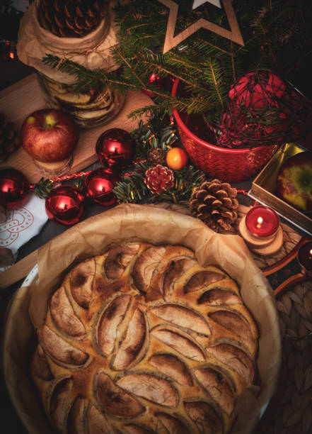istock Apple pie on the table decorated in Christmas style 1286353358