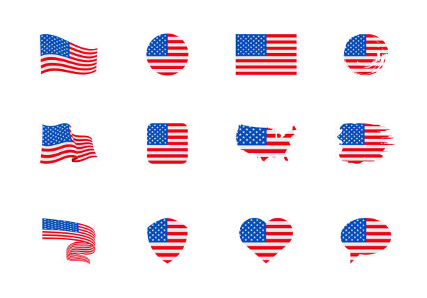 ilustrações de stock, clip art, desenhos animados e ícones de flags of usa - flat collection. flags of different shaped twelve flat icons. - american flag usa flag curve