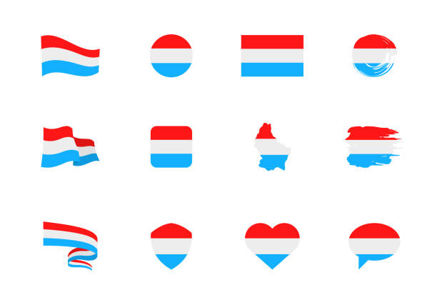 flagi luksemburga - kolekcja płaska. flagi o różnym kształcie dwanaście płaskich ikon. - belgium belgian flag flag shield stock illustrations